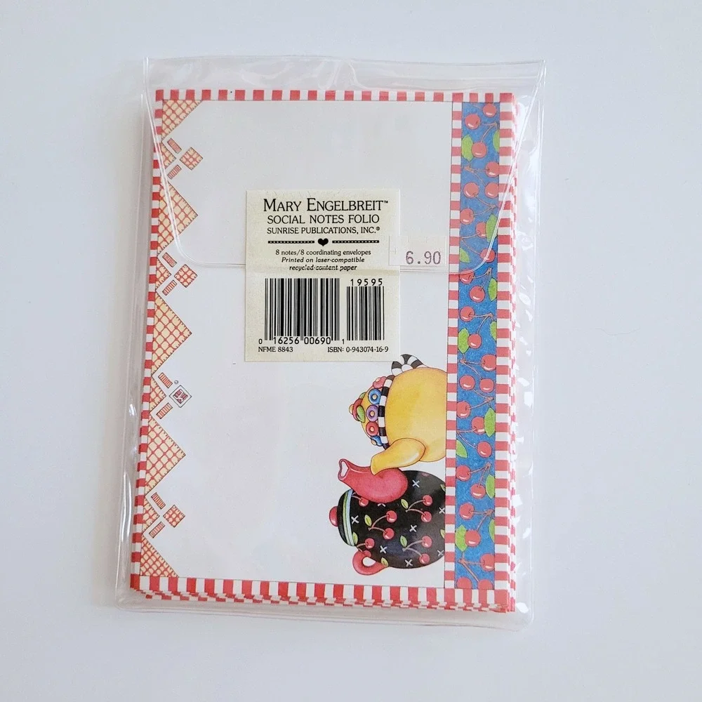 Vintage 90s whimsical Mary Engelbreit Teapot Tea Party Invitations (8) 1993- New